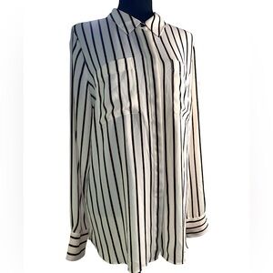 White House Black Market Black, Pink and White Button Down Shirt